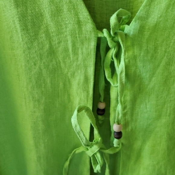 Zara Lime Green Relaxed Tie Front Blouse 100 Percent Linen Size Small - Picture 8 of 12